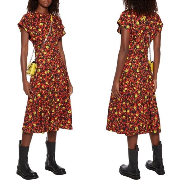 PROENZA SCHOULER- Pintucked-waist Pleated Floral-print Midi Crepe 4 NWT $1806